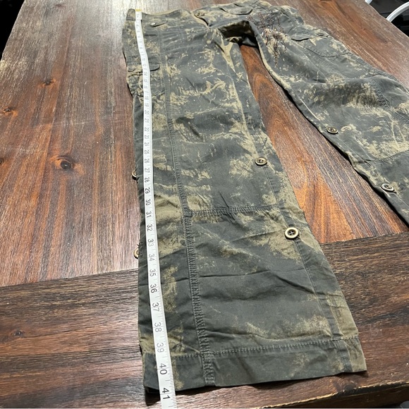 Vintage baggy cargo pants Y2K camo print rhinestones green gray 0 mid rise - Picture 12 of 15